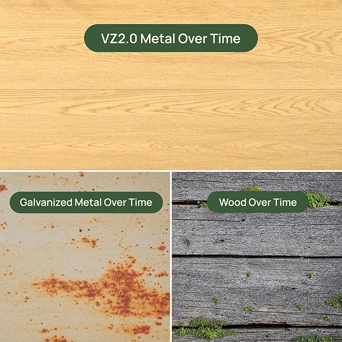 Vego garden Woodgrain Series Raised Garden Bed 16'' Tall 4' x 4' Wooden-Look Metal Planter Box Outdoor for Gardening Vegetables Flowers Herbs