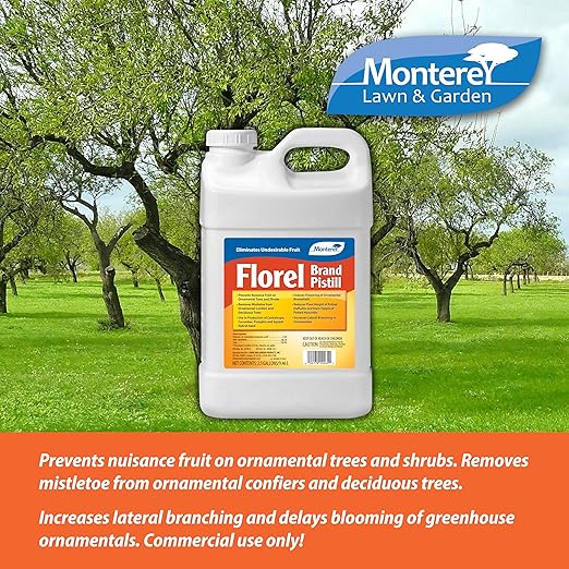 Monterey Florel Brand Pistill Bundled with Measuring Spoon - Prevents Nuisance Fruit on Ornamental Trees and Shrubs - for Commercial Use Only - 2.5 Gallons