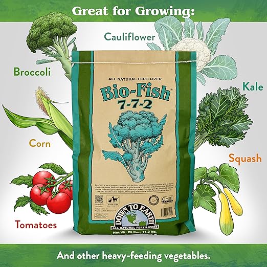Down To Earth All Natural Fertilizers Organic Bio-Fish - Plant Food for Corn Broccoli Kale Trees and Shrubs 7-7-2 50 lb