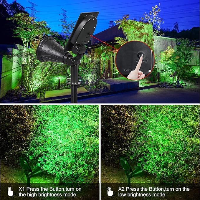T-SUNUS 8 Pack Green Blue Solar Landscape Spotlight Solar Lights IP65 Waterproof 4 LED Wall Light Auto-on/Off Security Light Landscape Light for TreePatioYardGardenDrivewayPool Area