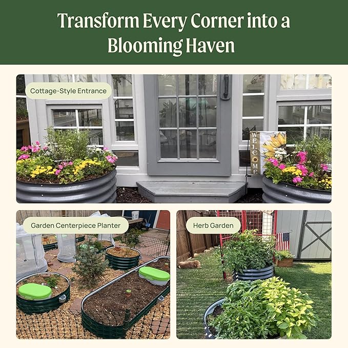 17 Tall Herb Raised Garden Bed for Basil Lavender Sages 24 Wide Round Fruit Tomato Planter Box for Gardening Blueberries Figs Flower Metal Pot Container for Rose Twin Pack Pearl White