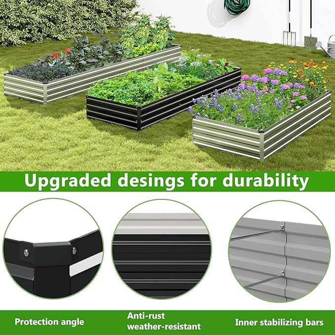 2PCS 10x3x1ft Galvanized Raised Garden Bed Kit Galvanized Planter Raised Garden Boxes Outdoor Large Metal Raised Garden Beds for VegetablesBlack