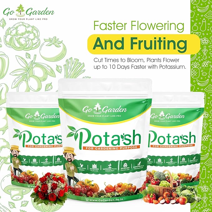 Go Garden Potash Organic Fertilizer for Plants | Essential Fertilizer for Gardening | Plant Fertilizer | All Purpose for Plant Health Flower Fruit Plant Growth- 400 Gram
