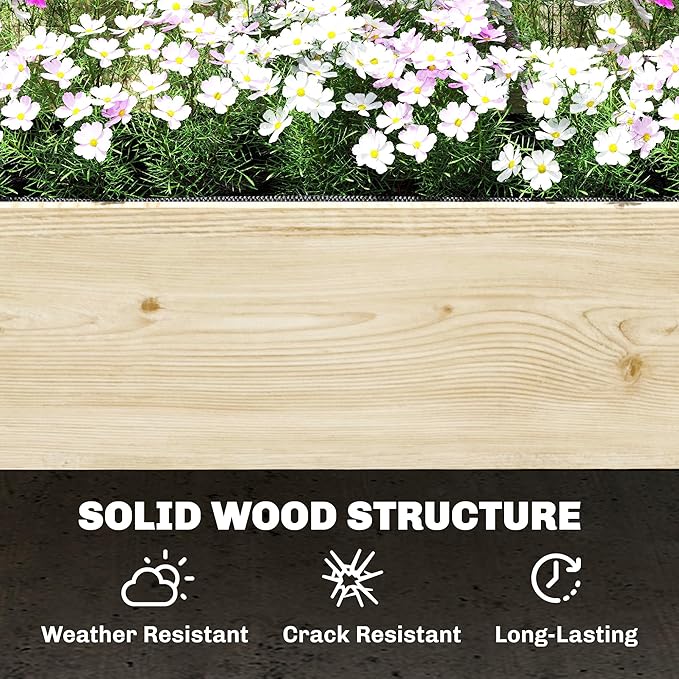 Outsunny 2-Tier Raised Garden Bed with Trellis Wooden Elevated Planter Box with Drainage Gaps Liners Trellis Planter for Climbing Plants Flowers Herbs 42.5 x 24.4 x 47.2 Natural