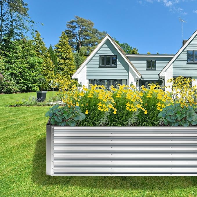4x2x2FT Galvanized Raised Garden BedPlanter Raised Beds-Metal Garden BoxLarge Plant for Outdoor Planting Vegetables BedFlowerherb-Silver