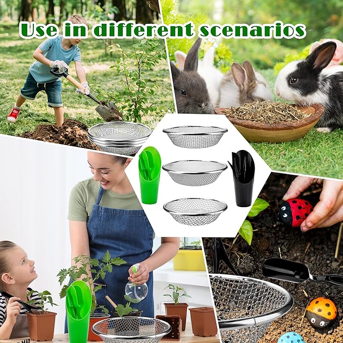 14 Pcs Screen Mesh Combination Stainless Steel Screen Mesh Planting Tools Including Hole Puncher Planting Spoon Seedling Lifting Device Shovel Bucket for Garden