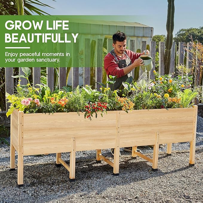 SPECRAFT 7x2 Ft Wooden Raised Garden Bed with Legs - 15 Inch Deepth Elevated Planter Box for Deep-Rooted Plants Ideal for Patio Easy Assembly