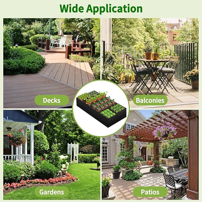 Fabric Raised Garden Bed Large Garden Grow Bags Rectangle Breathable Planting Containers with 4 Grids Reusable Heavy Pot Garden Tools for Vegetables Flowers Plants (6ft x3ft x1ft 128 Gallon Vol.)