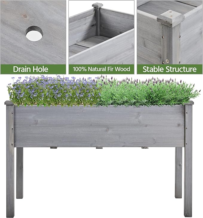 Yaheetech 1pc Raised Garden Bed Outdoor with Legs Horticulture Elevated Wood Planter Boxes w/Stable Rectangle Structure Standing Planter for Vegetables Flowers Herbs PlantingGray