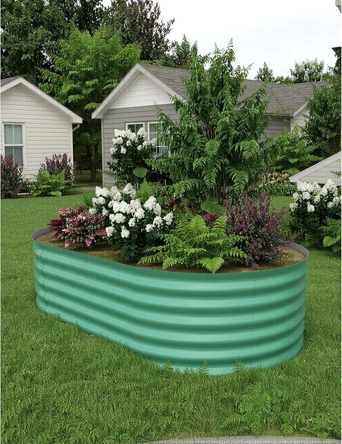 IDEALHOUSE Galvanized Raised Garden Bed Outdoor 24” Tall Metal Planter Box Large Garden Beds for Vegetables Flowers Herbs Rust-Resistant Steel Planter with Anti-Cut Edges Easy Assembly Beige