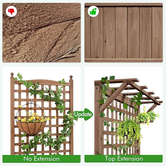 Yaheetech 72 H Garden Planter with Trellis for Vine Climbing Horticultural Plants Outdoor Raised Box with Drainage Holes Raised Garden Bed for Flowers Dark Brown 2pcs