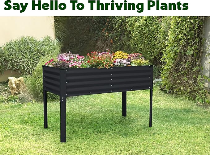 Galvanized Raised Garden Beds Outdoor with Legs // 48×24×31in Elevated Planter Box for Vegetables Flowers (Black) // Large Metal Garden Bed for Backyard Patio Gardening