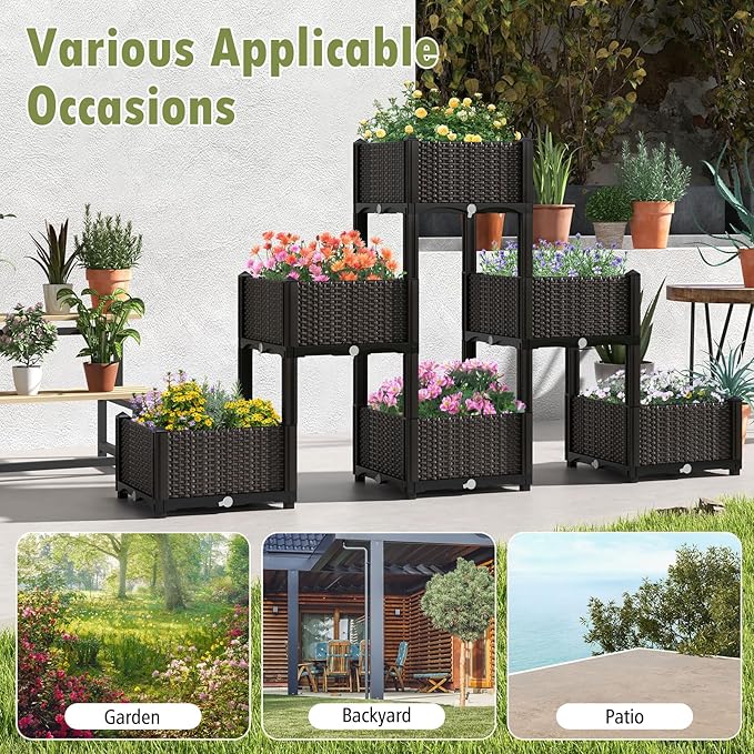 HAPPYGRILL Outdoor Raised Garden Bed 6 Raised Planter Box with Removable Legs &amp Brackets Self-Watering System Drainage Holes Raised Beds for Gardening Vegetables Fruits Flowers Herbs