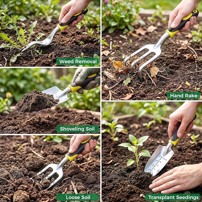 Gardening Tools 10-Piece Heavy Duty Garden Tool Set with Fashion and Durable Garden Tools Organizer Handbag Rust-Proof Gardening Hand Tools Weeding Kit Ideal Gardening Gifts for Women