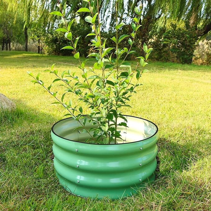 SnugNiture 2x2x1ft Round Galvanized Raised Garden Bed Kit Outdoor Metal Planter Box for Planting Plants Vegetables Green