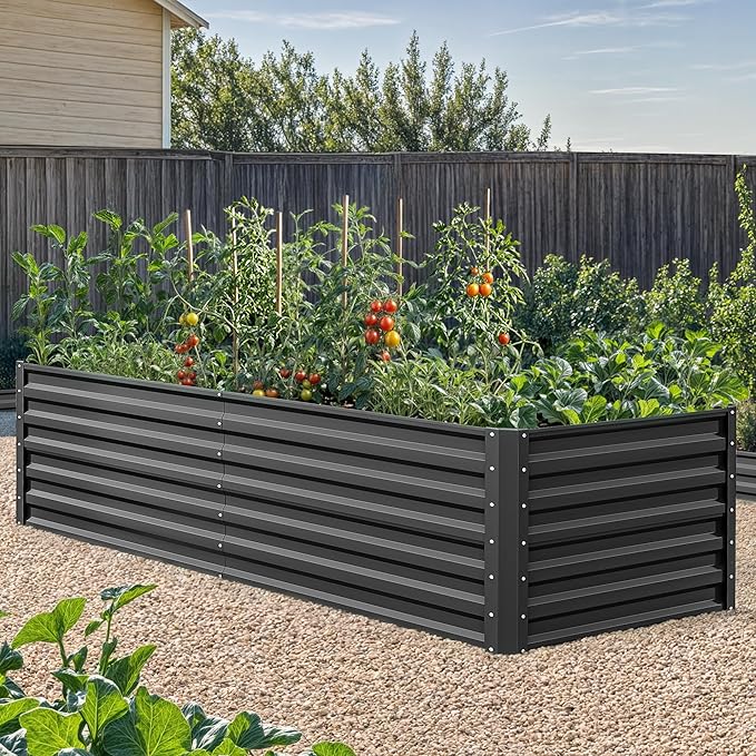 YITAHOME 6x3x2ft Raised Garden Bed Kit Galvanized Raised Bed with Gloves &amp Support Rod Outdoor Patio Planter Box for Plants Vegetables Flowers Black