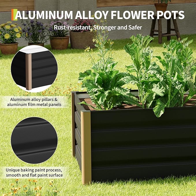 Garvee Commercial Aluminum Raised Garden Bed 8' x 3.5' x 16 Extra Large Open-Bottom Planter Box Kit for High Yield Vegetables with Rounded Safety Corners &amp Anti-Cut Trim Gray