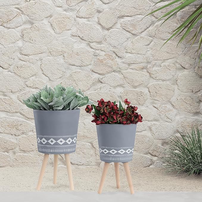 S2 1012 Diamond Planter W Wood Legs Gray (KD)