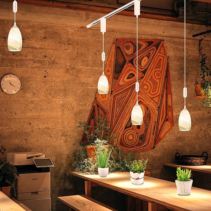Adjustable Height Full Spectrum 10W Plant Growing Lamp H-Type Track Pendants Lake Green Marble Oval Bell Glass Hand Blown Cover AUTO Timer for Basil Indoor Green House Customizable