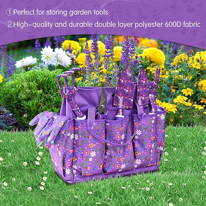 Gardening Gifts for Women Gardening Tools for Women 14 PCS Garden Tools Set Kit with Garden Tool Bag Plant Lover Christmas Mothers Day Birthday Gifts for Mom Grandma Aunt Purple