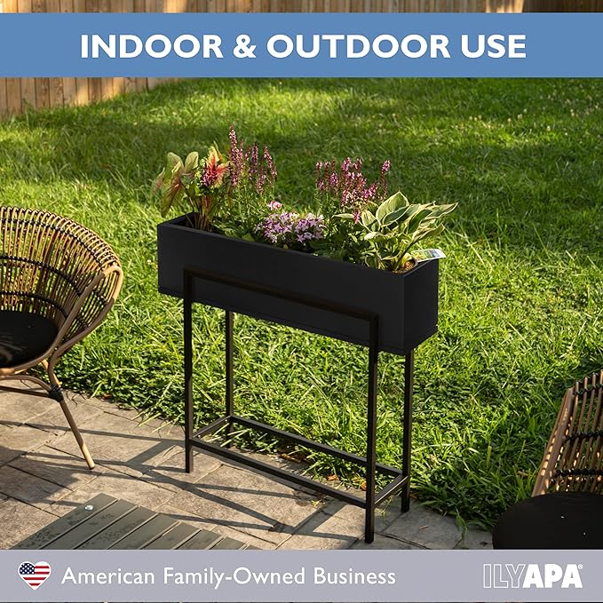 Ilyapa Raised Planter Box with Legs - 29x33x9 Inch Metal Raised Garden Bed for Outdoor or Indoor Herb Garden Plants Patio Balcony or Living Room