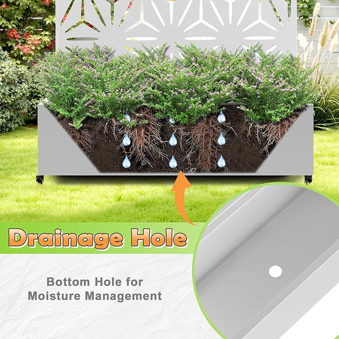 Metal Raised Garden Bed with Trellis 2 in 1 Trellis with Planter Box &amp Privacy Screen for Climbing Plants Vine Outdoor Standing Flower Beds with Drainage Holes47.2L x 16.7W x 70.8H(White-S
