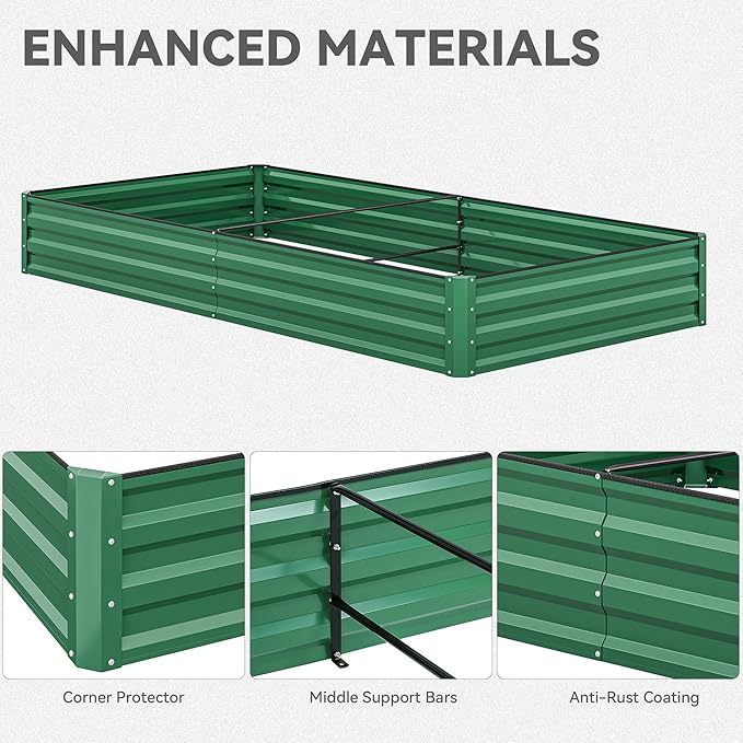 YITAHOME 96x48x12 in 2pcs Galvanized Raised Garden Bed Kit Large Metal Planter Box with Gloves Safety Rubber &amp Support Rod Outdoor Flower Bed for Plants Vegetables Green