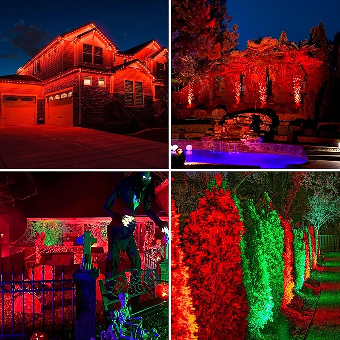Red Solar Spot Lights Outdoor20 LED Waterproof IP65 Solar Landscape Light Adjustable Panel Spotlights for Wall Tree Yard Garden Halloween Christmas Lighting 4 Pack