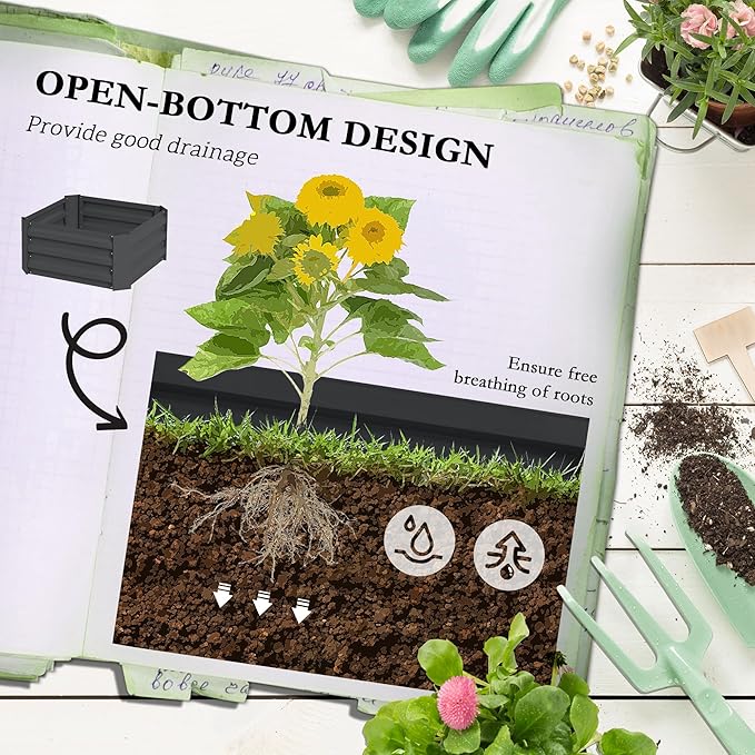 Outsunny Galvanized Raised Garden Bed 73.5 Tall Outdoor Planter Box with Trellis Tomato Cage and Open Bottom for Climbing Vines Vegetables Flowers in Backyard Garden Patio Dark Gray
