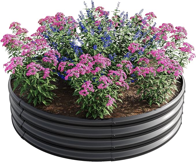47.24 * 11.4 Tall Round Raised Garedn BedMetal Raised Beds for Vegetables Outdoor GRaised Planter Box Backyard Patio Planter Raised Beds for Flowers Herbs Fruits Black