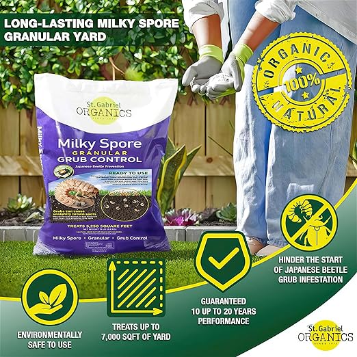 St. Gabriel Organics - 15 Pound Milky Spore Granular Natural Japanese Beetle Grub Control and Repellent for Lawn and Garden Care