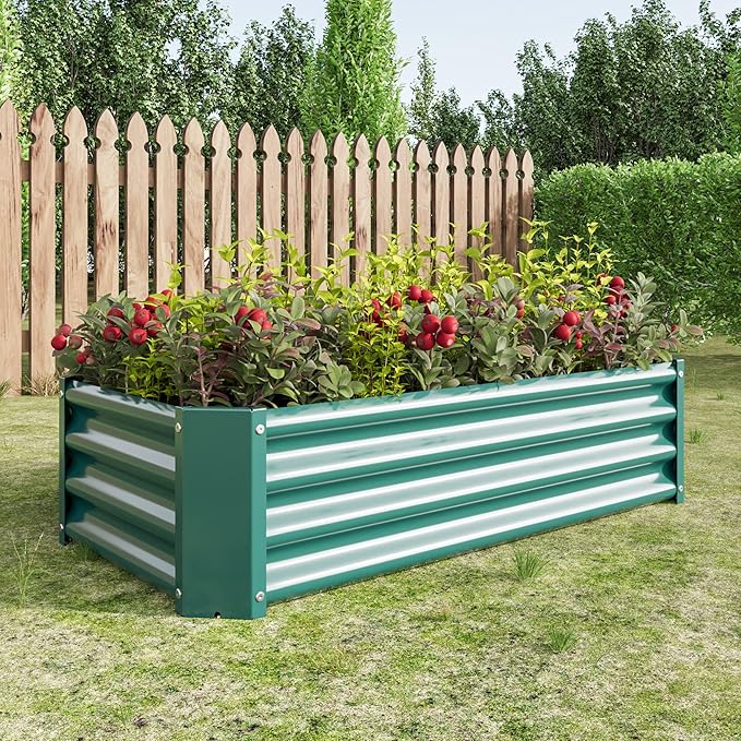 Galvanized Raised Garden Bed 8ft x 4ft x 2ft Large Metal Planter Box for Vegetables Herbs Flowers 20.5 Cubic Feet (4 * 2 * 1 FT Green)