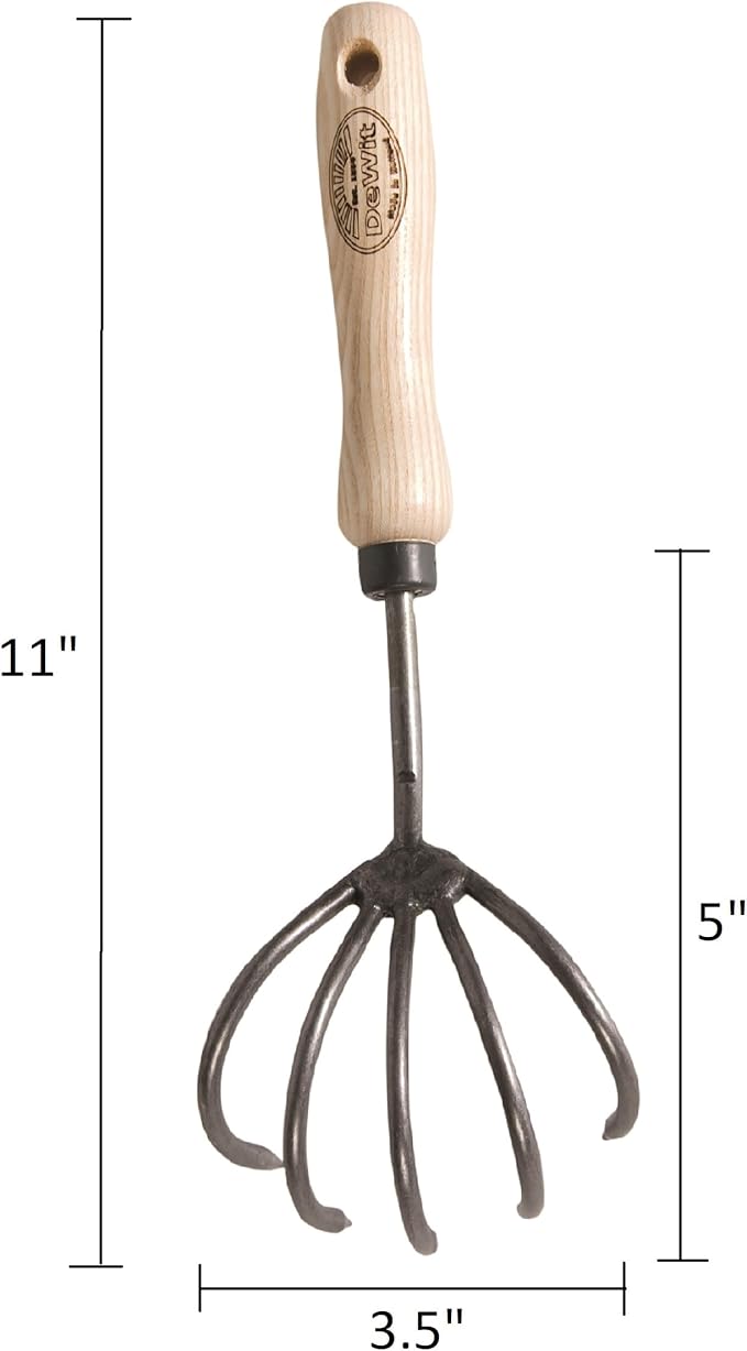 DeWit Patio Tool Set – Rock-N-Root Trowel 5-Tine Cultivator &amp Patio Knife | Hand-Forged Boron Steel Garden Tools with Ash Wood Handles
