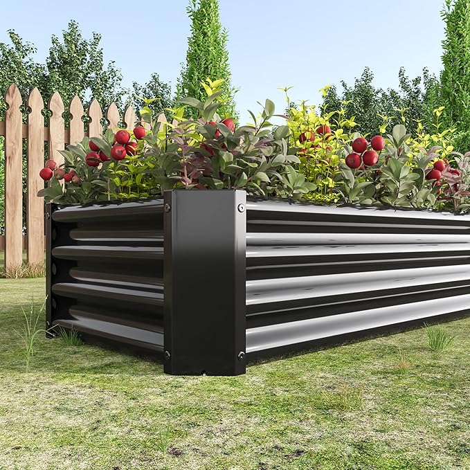 Metal Raised Garden Bed Rectangle Raised Planter 4×2×1ft for Flowers Plants Vegetables Herb Black