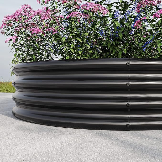 47.24 * 11.4 Tall Round Raised Garedn BedMetal Raised Beds for Vegetables Outdoor GRaised Planter Box Backyard Patio Planter Raised Beds for Flowers Herbs Fruits Black