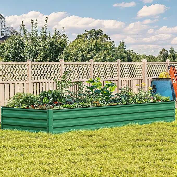 DWVO 12 x 4 x 1 FT Raised Garden Bed Kit Outdoor Galvanized Flower Bed with Safety Rubber and Gloves Large Metal Planter Box for Vegetables Flowers Herbs Fruits Green