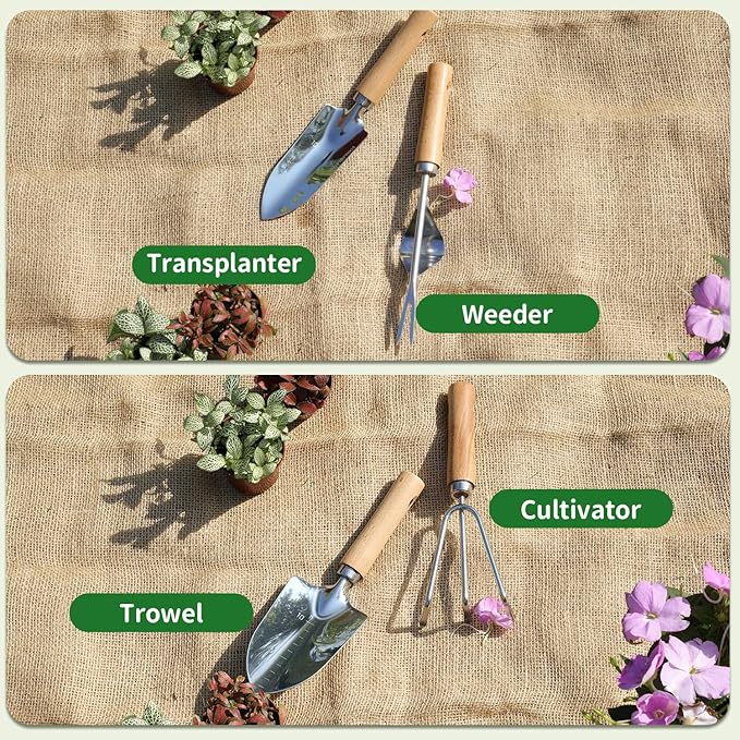 Garden Tool Set10 Piece Garden KitHeavy Duty Stainless Steel Gardening Hand Tools with Durable Storage ToteRust-Proof Garden ToolsGardening Gifts for Women Men Pink Floral Pattern Design