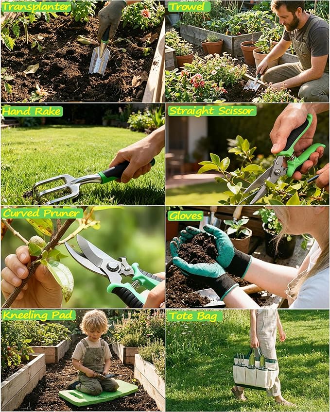 10 Piece Heavy-Duty Gardening Tools Set with Soil Moisture Meter - Rust-Proof Aluminum Gardening Hand Tools with Ergonomic Non-Slip Rubber Grips - Gardening Supplies Ideal Gift for Men &amp Women
