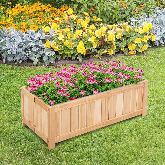 COSTWAY Wooden Planter Garden Bed Folding Planter Box with Drainage Holes for Vegetables Herbs Fruits &amp Flowers Outdoor Indoor Raised Planting Bed for Patio Backyard Lawn 27.5L x 12W x 10