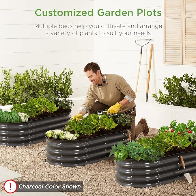 Best Choice Products 4x2x1ft Outdoor Metal Raised Garden Bed Oval Deep Root Planter Box for Vegetables Flowers Herbs and Succulents w/ 51 Gallon Capacity Rubber Edge Guard - Sage Green