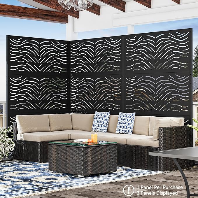 Modern Shade 4x6 FT Metal Privacy Screen with Artistic Modular Designs Decorative Patio Privacy Fence &amp Garden Divider Freestanding Outdoor Metal Fence Panel Weather-Resistant (Ripple Flow)