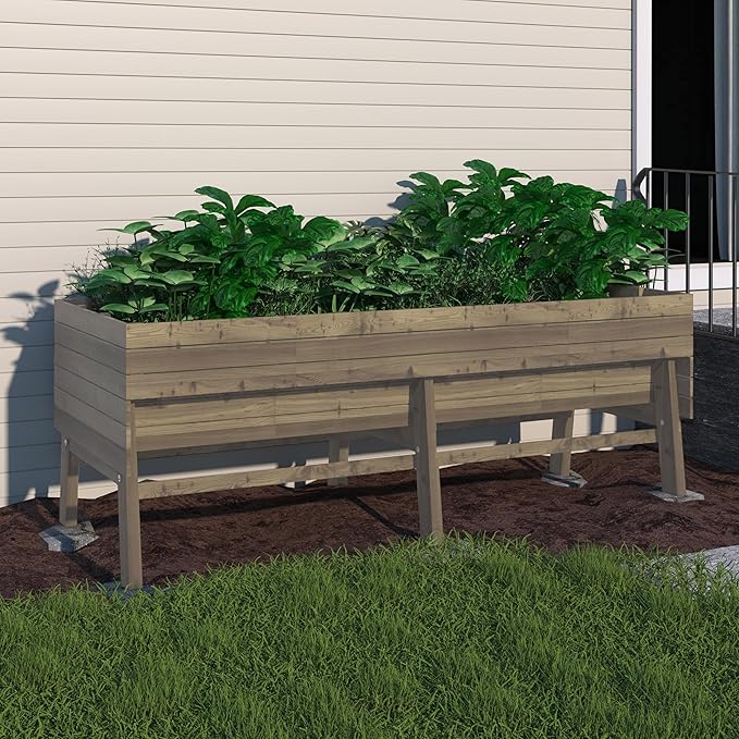 MUPATER 7-in-1 Raised Garden Bed Outdoor for Vegetables with Legs Large Elevated Garden Planter Box Wooden with Liner Design for Herbs Flowers Brown