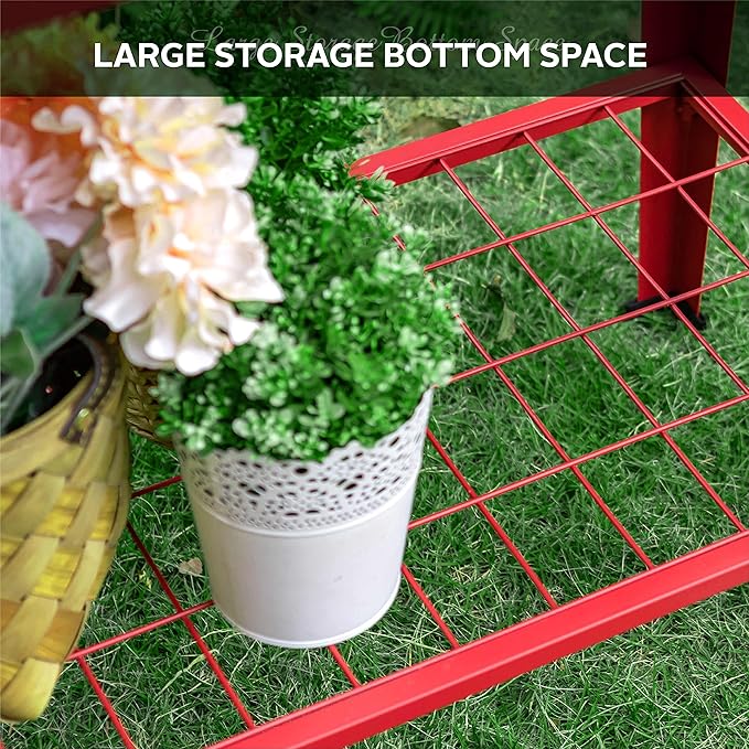 PHI VILLA Raised Garden Bed Planters for Outdoor Plants with Legs Planter Box with Wheels for Herb/Vegetables/Flower/PatioRed