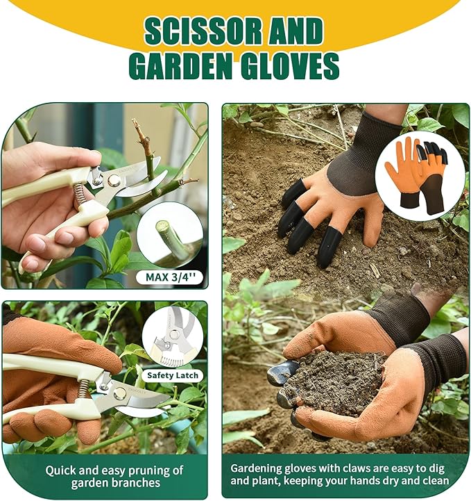 Garden Tool Set 9-Piece Heavy Duty Outdoor Garden Tools with Ergonomic Handles Storage Bag Pruning Shears Hand Rake and More Perfect for Gardening Enthusiasts Gardening Gifts for Women and Men