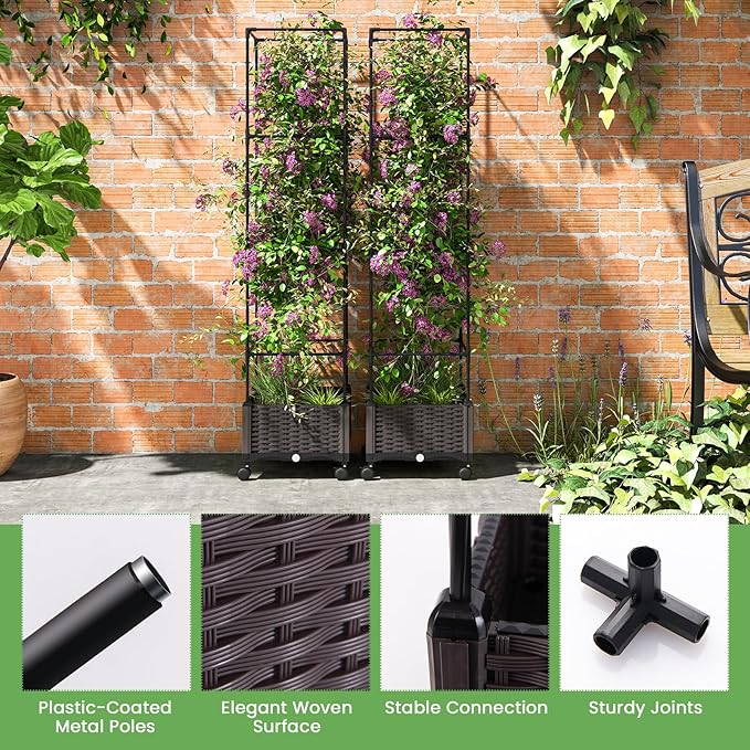 S AFSTAR Raised Garden Bed with Tomato Cage 67 Planter Box W/Trellis &amp Lockable Wheels Free Height Combination Self-Watering Plastic Garden Box Plant Container for Climbing Plants Vegetable (1)
