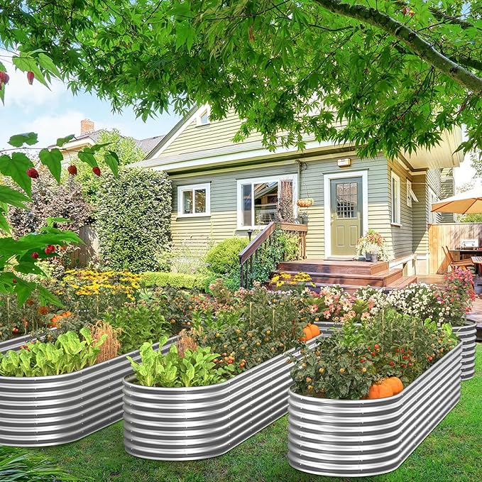 FRIZIONE 12FT(L)×3FT(W)×2FT(H) Galvanized Raised Garden Bed Outdoor Metal Raised Garden Beds for Flower Raised Planter Box Outdoor for Herb Vegetable