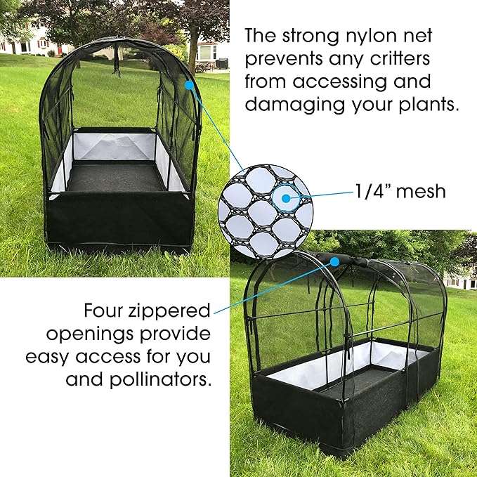 SIMPO 3-in-1 Garden System: Fabric Raised Garden Bed + Greenhouse Cover + Protective Net (36” x 72” x 53”)