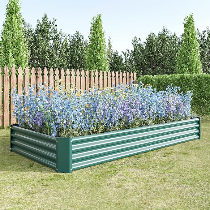 7.6x3.7x0.98ft Metal Raised Garden Bed Outdoor Planter Box for Flowers Plants Vegetables Herb Fruits Green