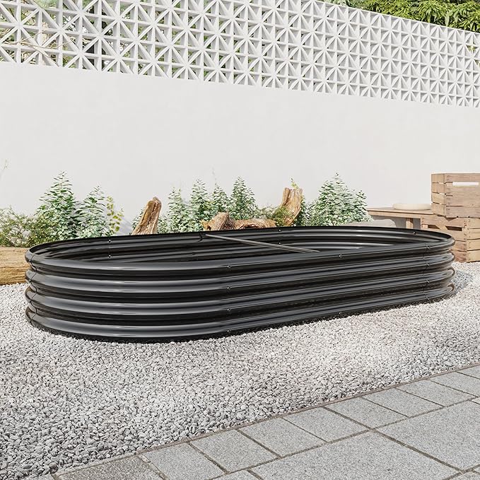 Raised Garden Bed Outdoor Patio Oval Galvanized Planter Raised Garden Bed for Outdoor Gardening Large Metal Garden Box for Plants Vegetables Flowers Black