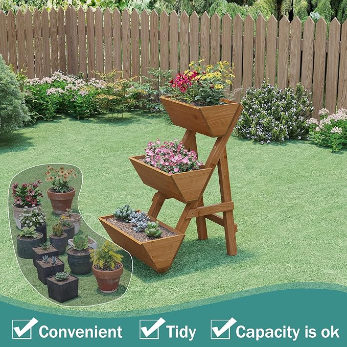 Small Raised Garden Bed 3 Tier Vertical Garden Planter for Indoor &amp Outdoor Raised Planter Box with Legs